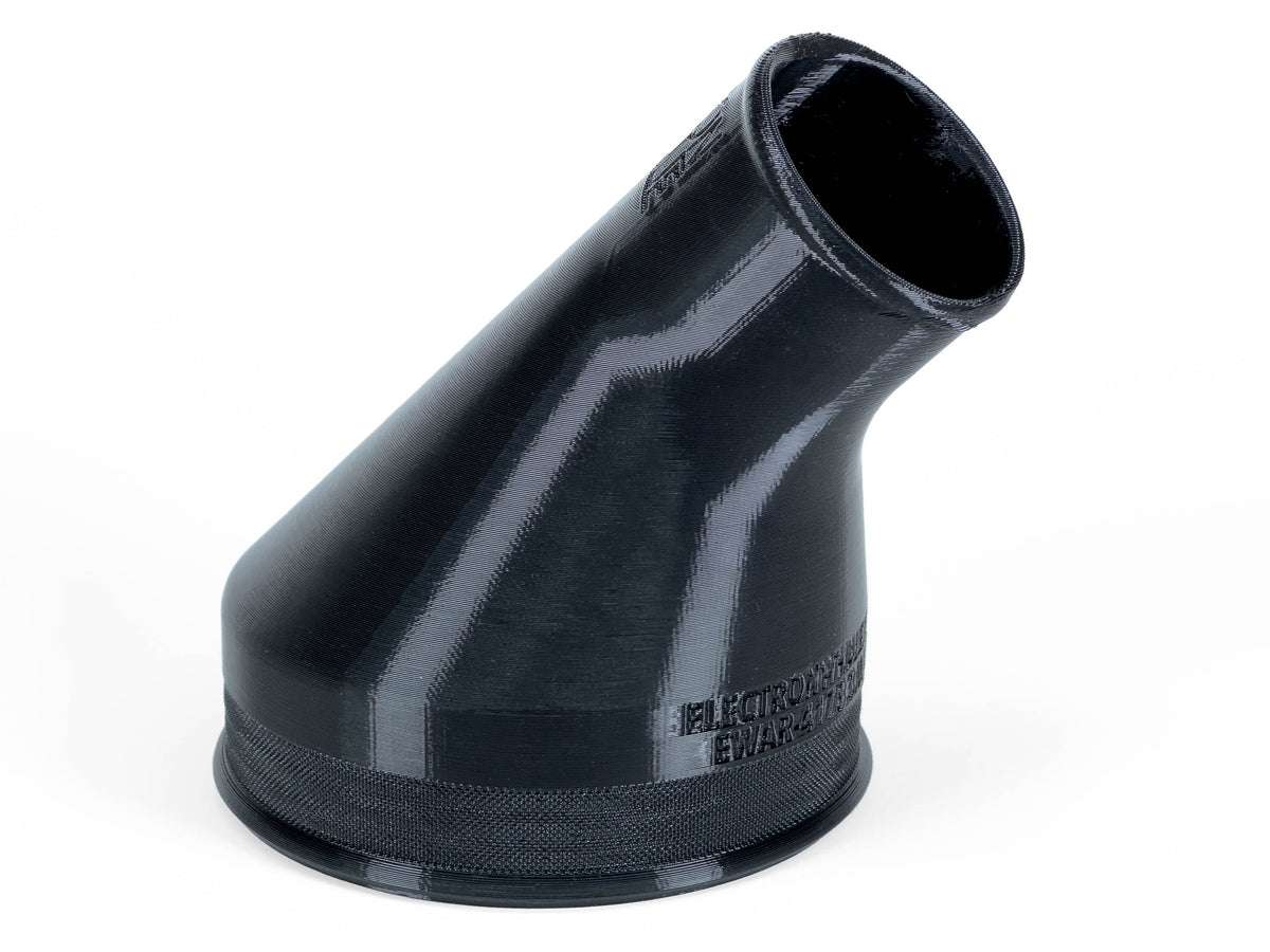 Black 45-degree dust collection reducer, nominal 4 to 1-7/8 inches; angled view showing the smaller opening.
