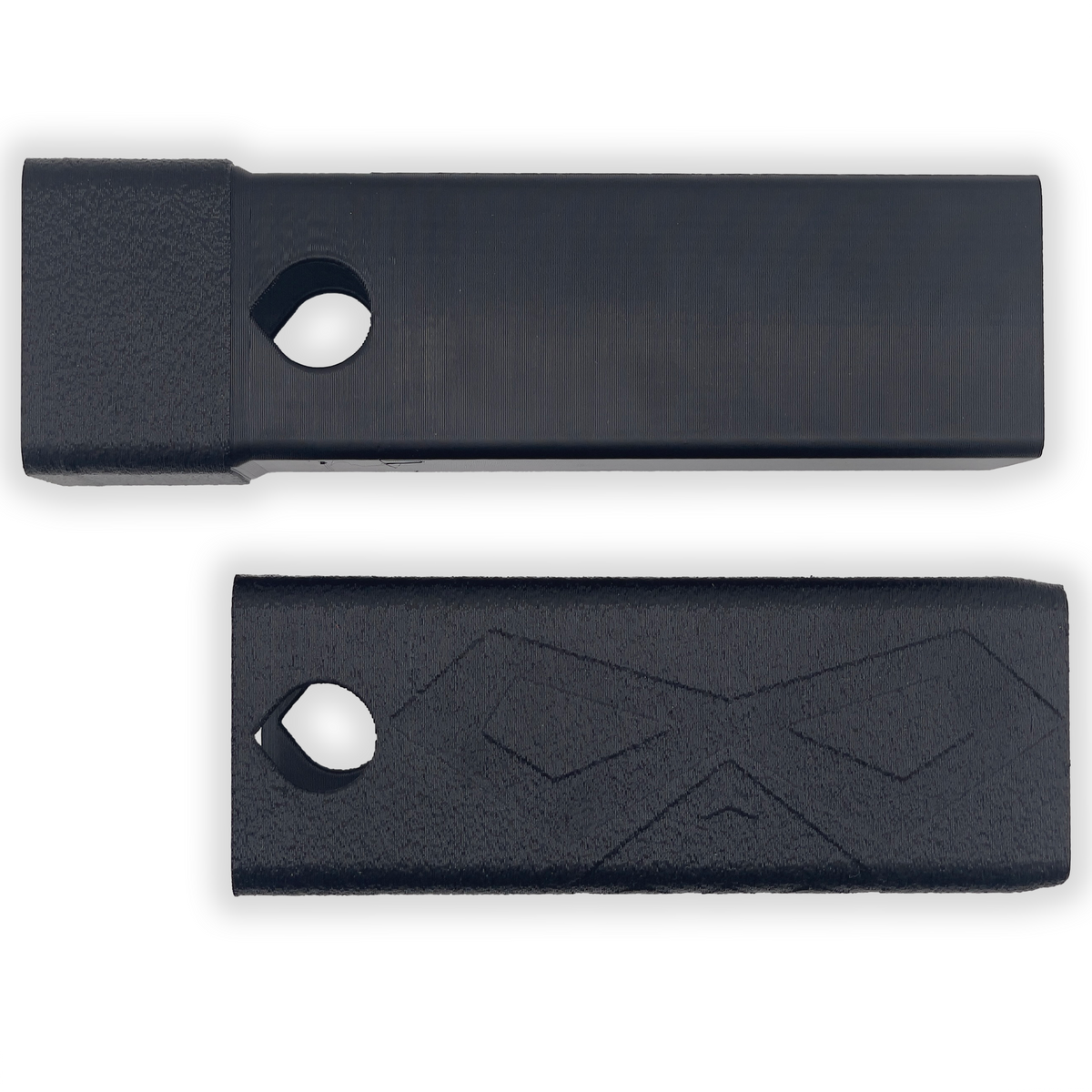 Upgraded Regular Hidey-Hitch from both sides, showing the split pin opening and patterned cover.