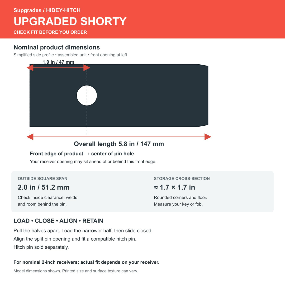 Upgraded Shorty fit guide with overall length and receiver dimensions; check receiver depth and pin alignment before ordering.