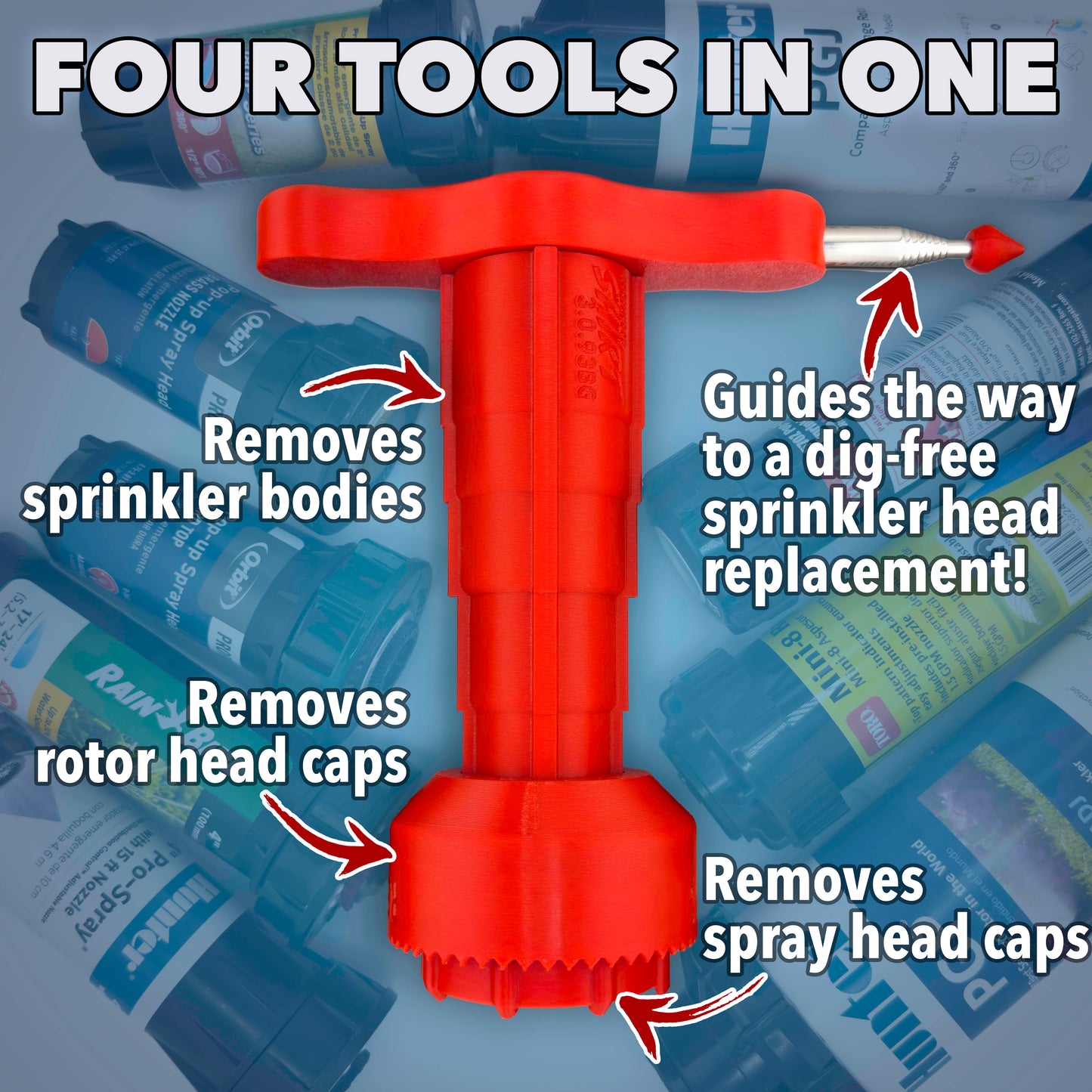 Sprinkler SHIRT (Sprinkler Head and Irrigation Removal and Replacement Tool) 4-in-1 Tool